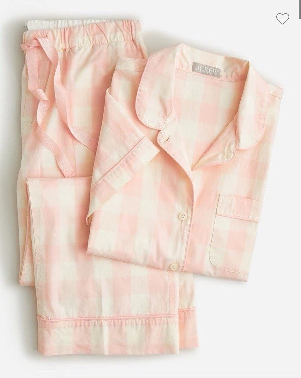 J.Crew Pink Gingham Cotton Poplin Pajama Set Short Sleeve Cropped Pants Women